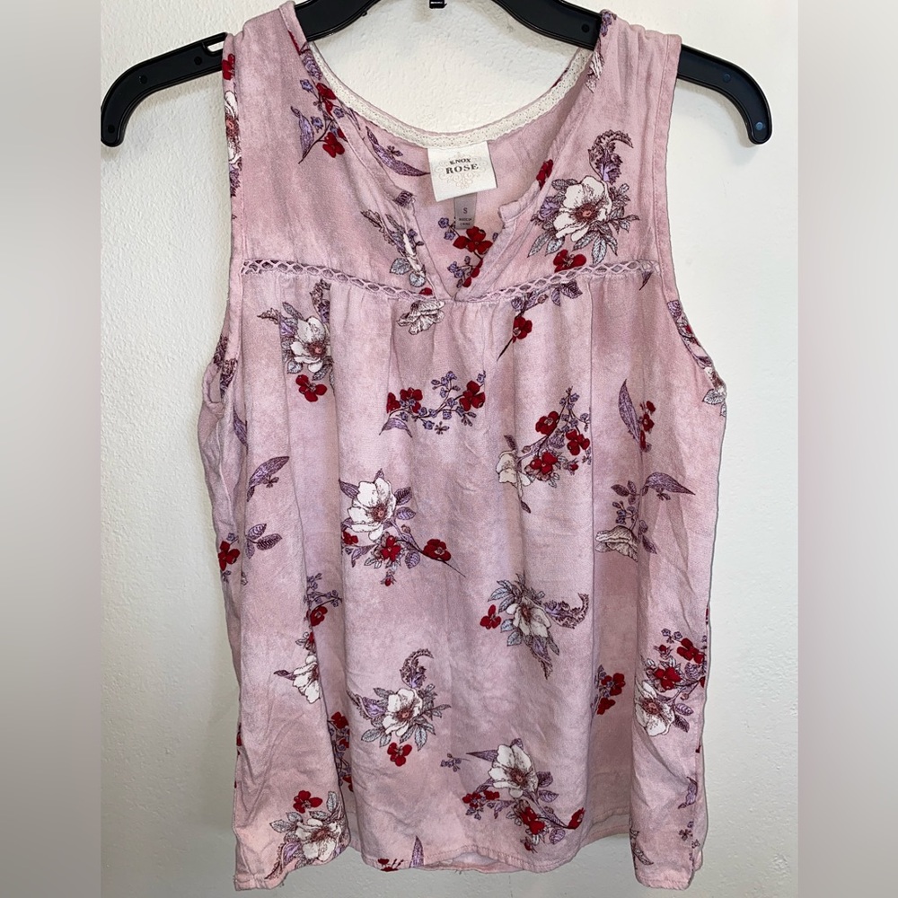 Knox Rose Boho Pink Floral Tank Top Size S
